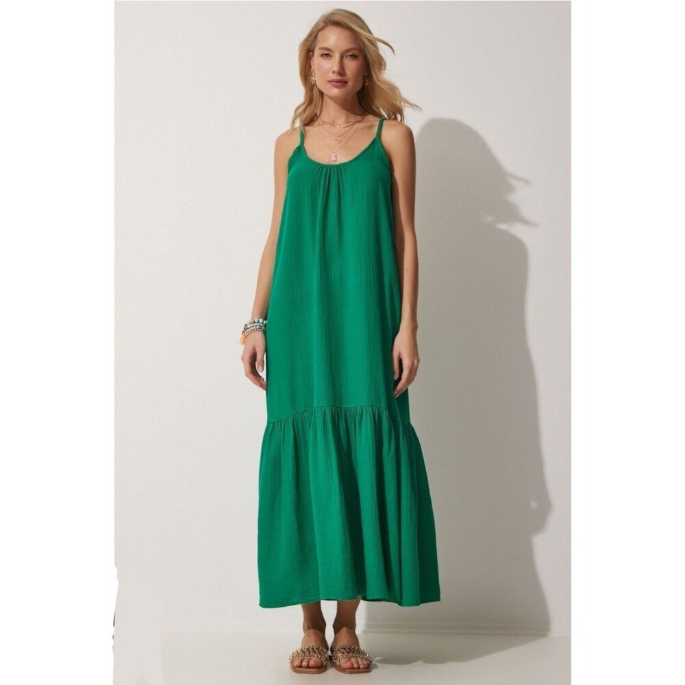 RACHEL Rachel Roy Green Tiered Spaghetti Strap Lux Maxi Dress Size XS
